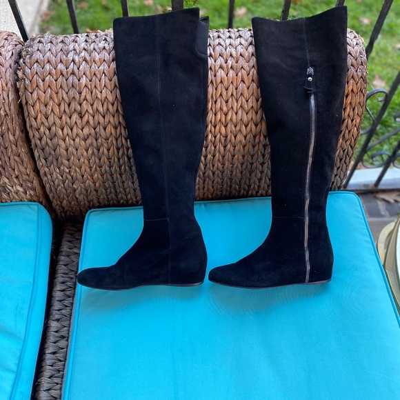 Stuart Weitzman Tass black suede wedge knee boots size 7 pristine condition